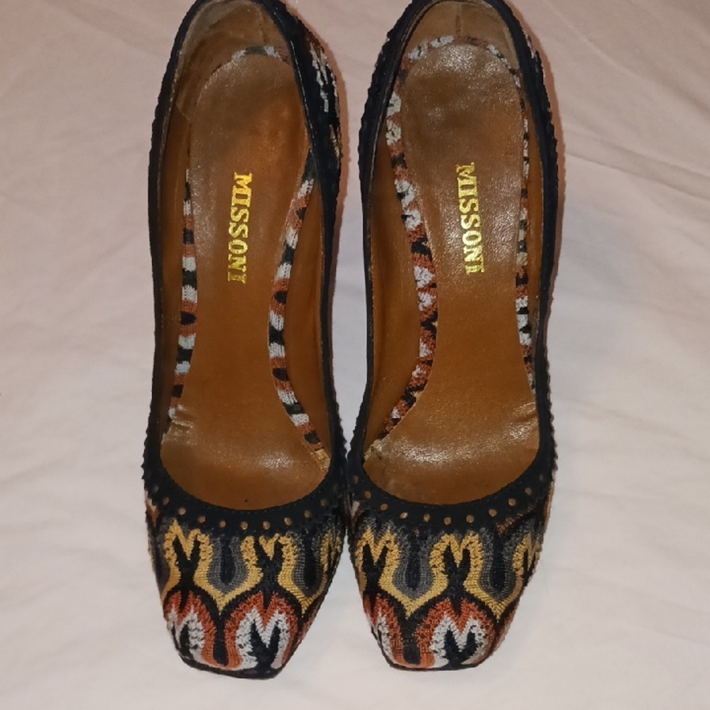 Authentic Missoni Vibrant Patterned Heels - Black, Orange, Yellow